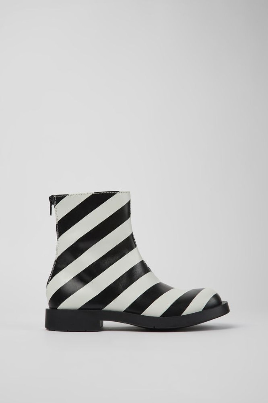 Women CamperLab Ankle Boots | Black And White Leather Ankle Boots For Women