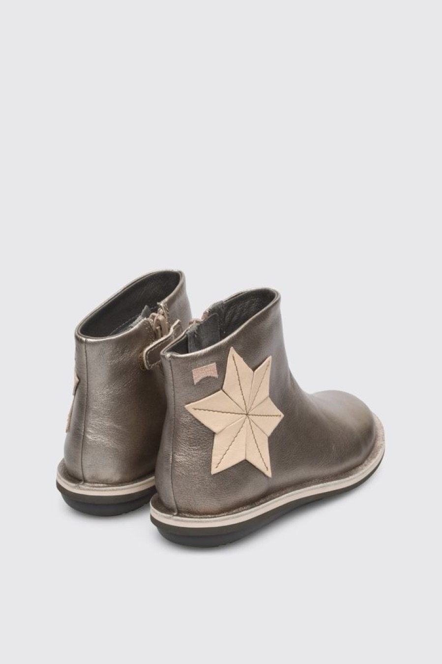 Kids CamperLab Boots | Beige Metallic Twin Zip Boot For Girls