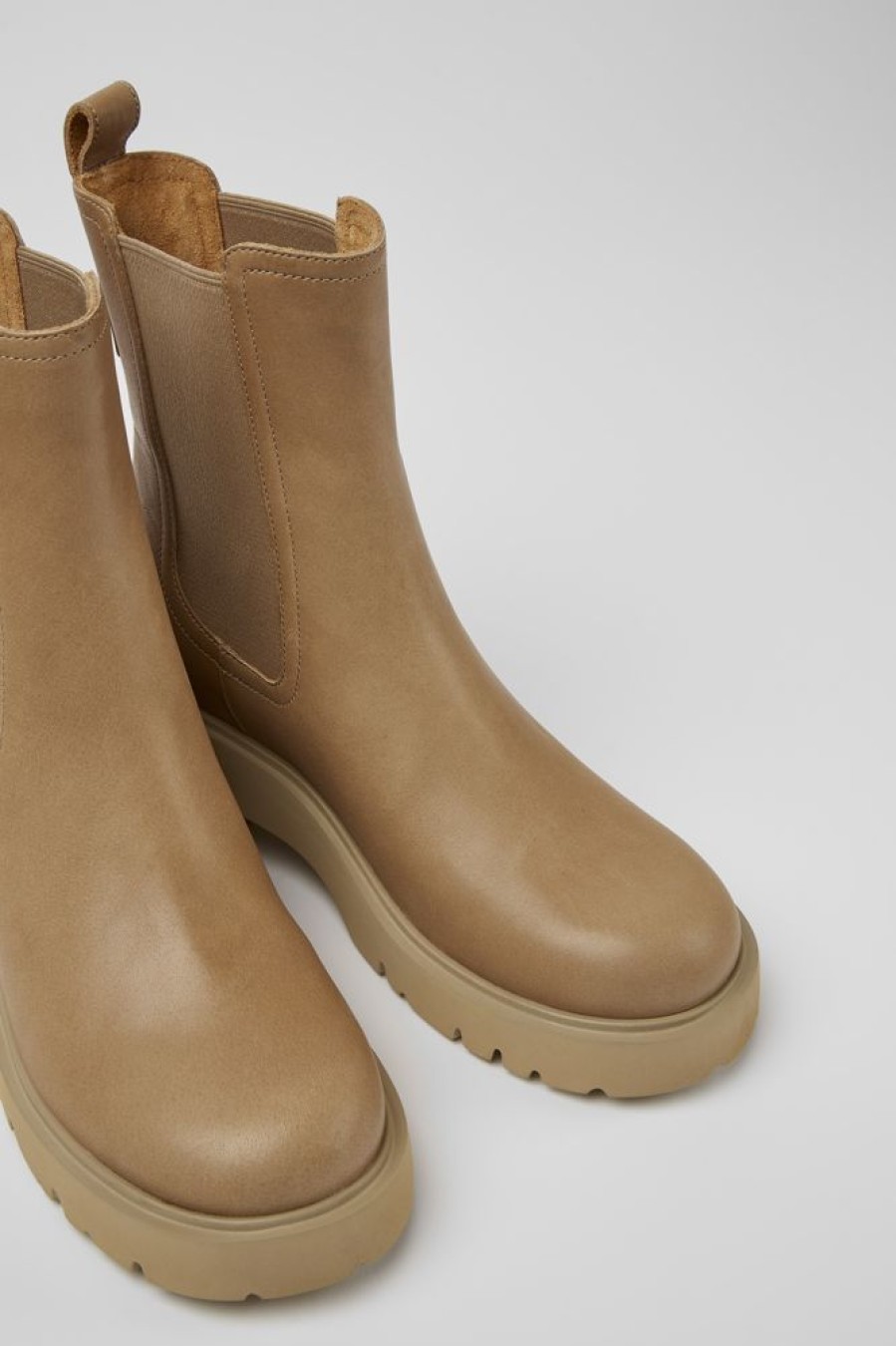 Women CamperLab Ankle Boots | Beige Leather Chelsea Boots For Women