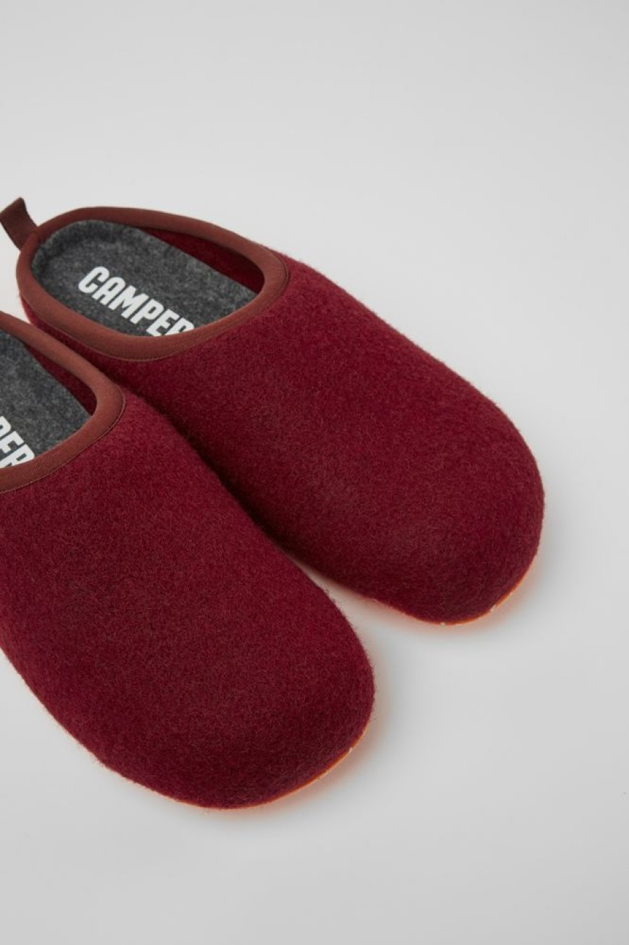 Men CamperLab Slippers | Burgundy Wool Slippers For Men