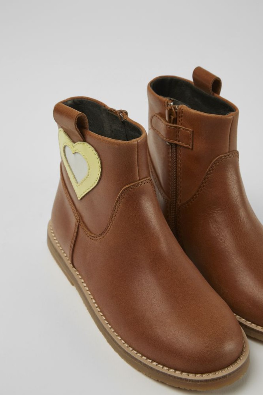 Kids CamperLab Boots | Brown Leather Zip-Up Boots