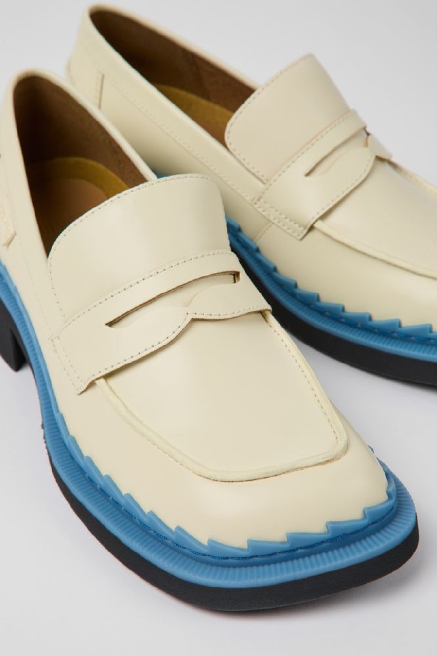 Women CamperLab Formal Shoes | White And Blue Leather Loafers For Women