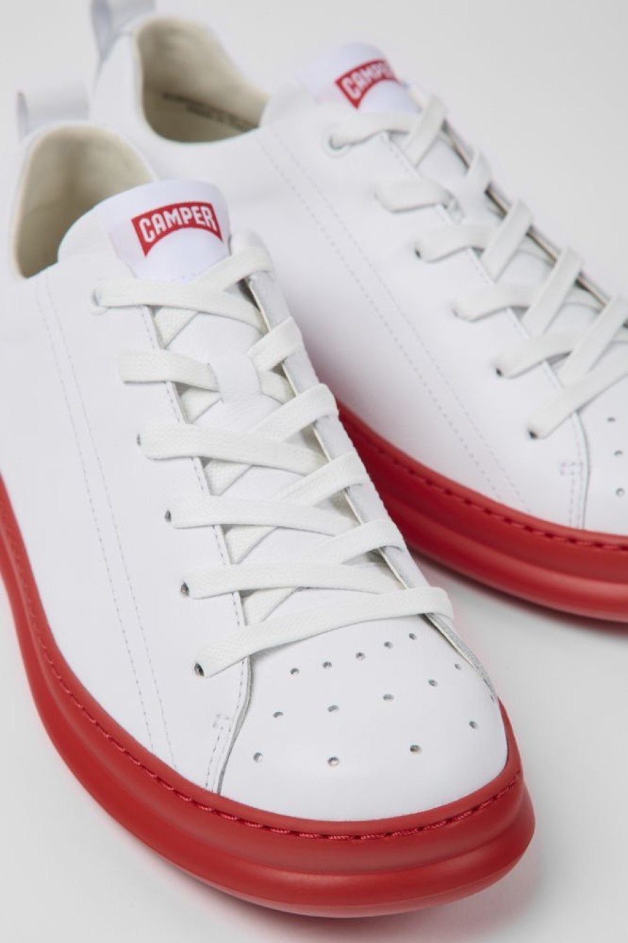 Men CamperLab Sneakers | White And Red Leather Sneakers For Men