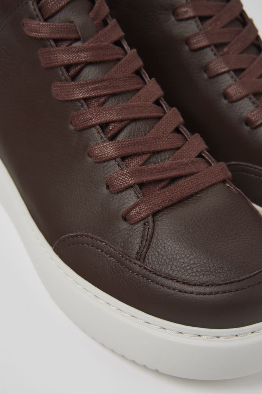 Men CamperLab Casual Shoes | Burgundy Leather Sneakers For Men