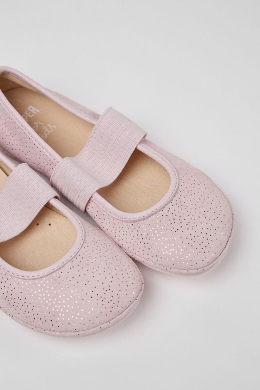 Kids CamperLab Ballerinas | Pink Nubuck Ballerinas With Glitter Effect For Girls