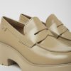 Women CamperLab Formal Shoes | Beige Leather Loafers For Women