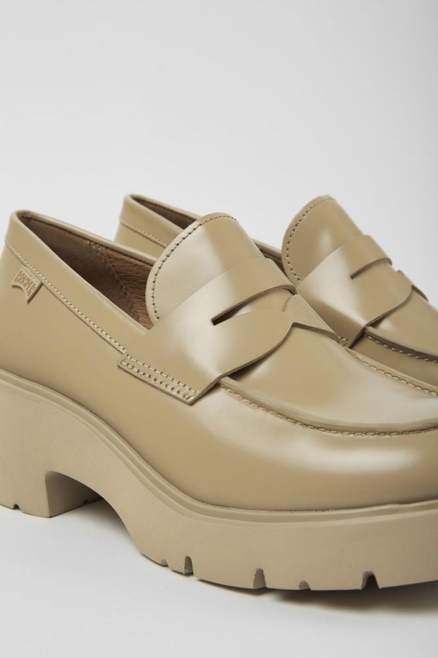 Women CamperLab Formal Shoes | Beige Leather Loafers For Women