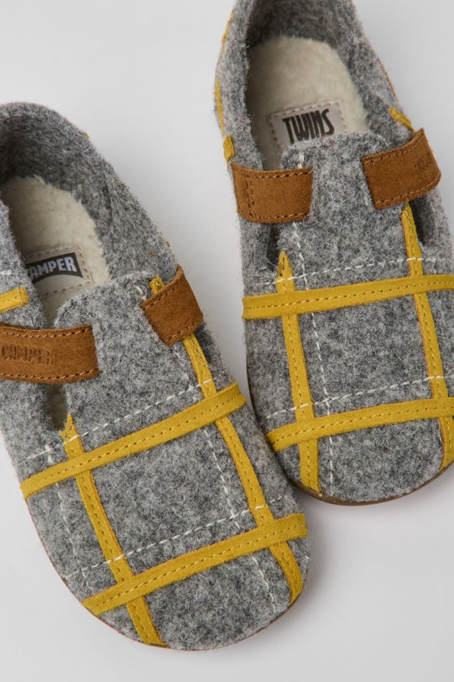 Kids CamperLab Hook And Loop | Gray Natural Wool Slippers