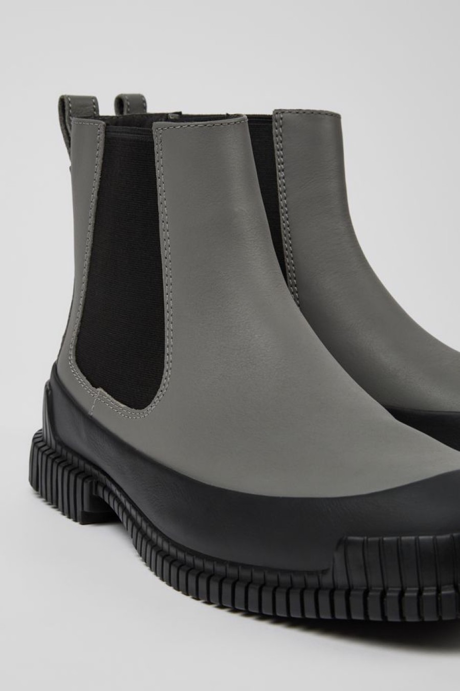 Men CamperLab Formal Shoes | Gray And Black Leather Chelsea Boots For Men