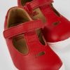 Kids CamperLab Hook And Loop | Red Leather T-Strap Shoe