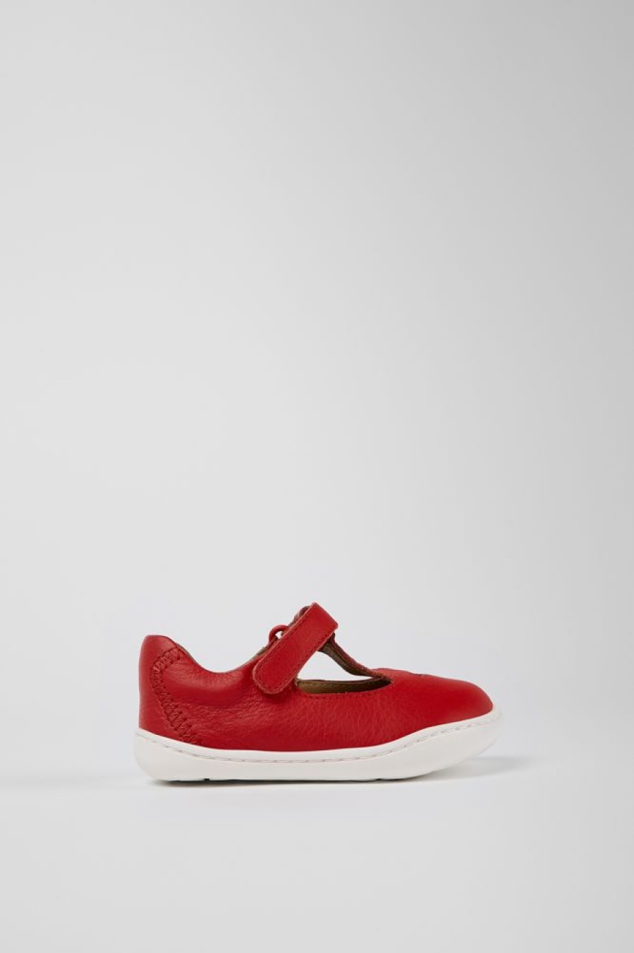 Kids CamperLab Hook And Loop | Red Leather T-Strap Shoe