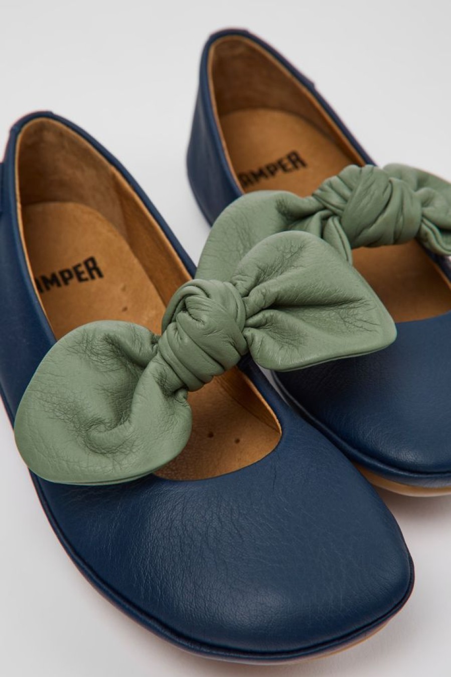 Kids CamperLab Ballerinas | Blue And Green Leather Ballerinas For Kids