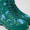 Men CamperLab Formal Shoes | Green And Blue Leather Ankle Boots For Men