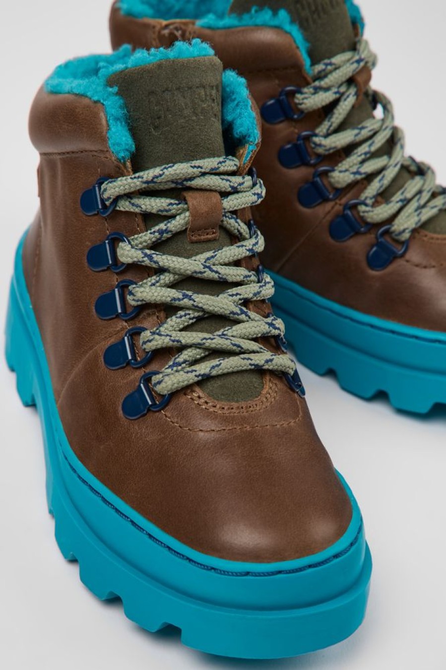 Kids CamperLab Boots | Brown Leather And Textile Ankle Boots For Kids