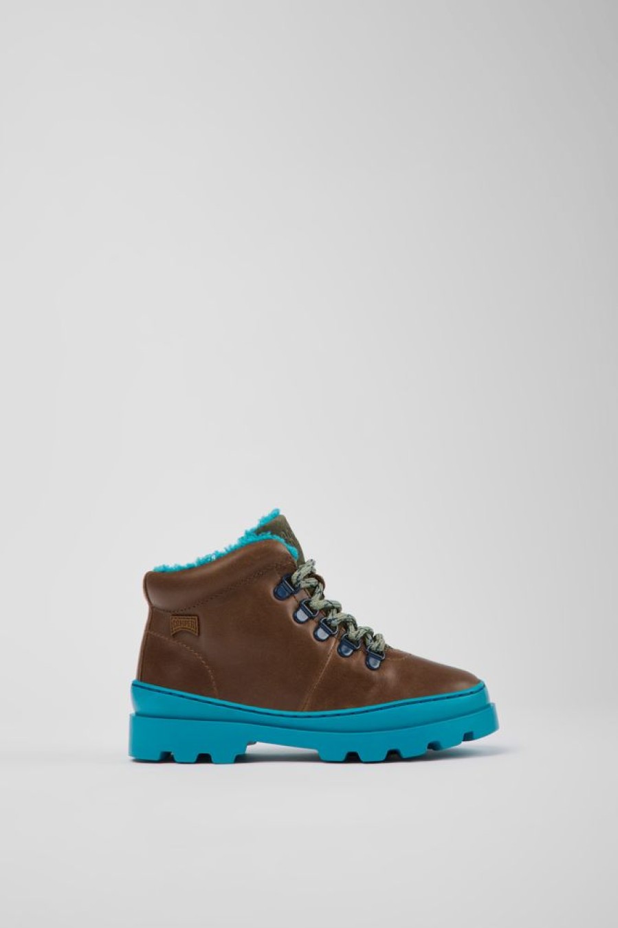 Kids CamperLab Boots | Brown Leather And Textile Ankle Boots For Kids