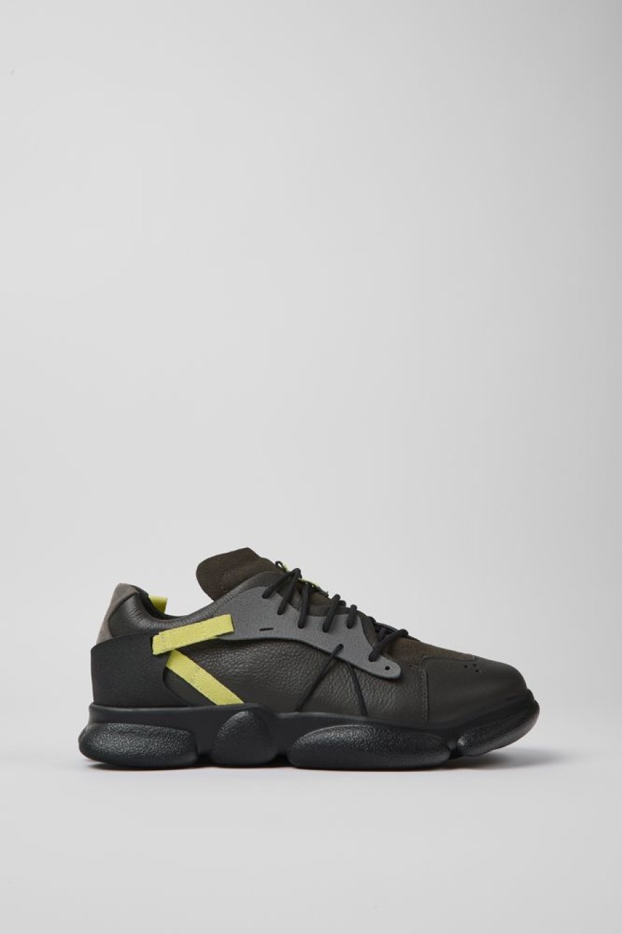 Men CamperLab Sneakers | Dark Gray And Yellow Leather Sneakers For Men