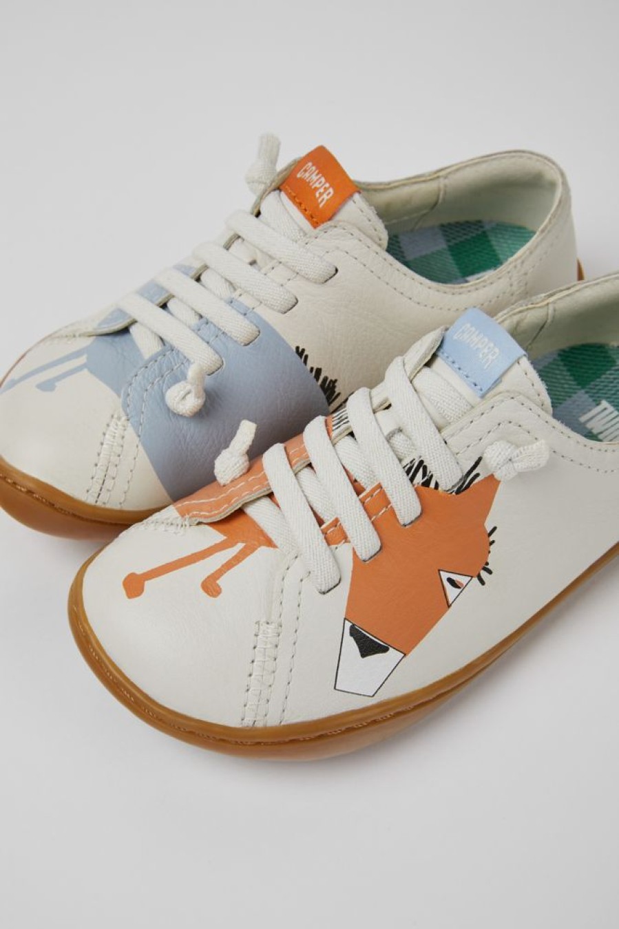 Kids CamperLab Lace Up | White Printed Leather Shoes For Kids