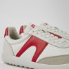 Men CamperLab Sneakers | White And Red Textile And Leather Sneakers For Men