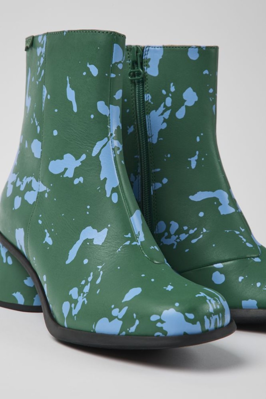 Women CamperLab Ankle Boots | Green And Blue Printed Leather Ankle Boots