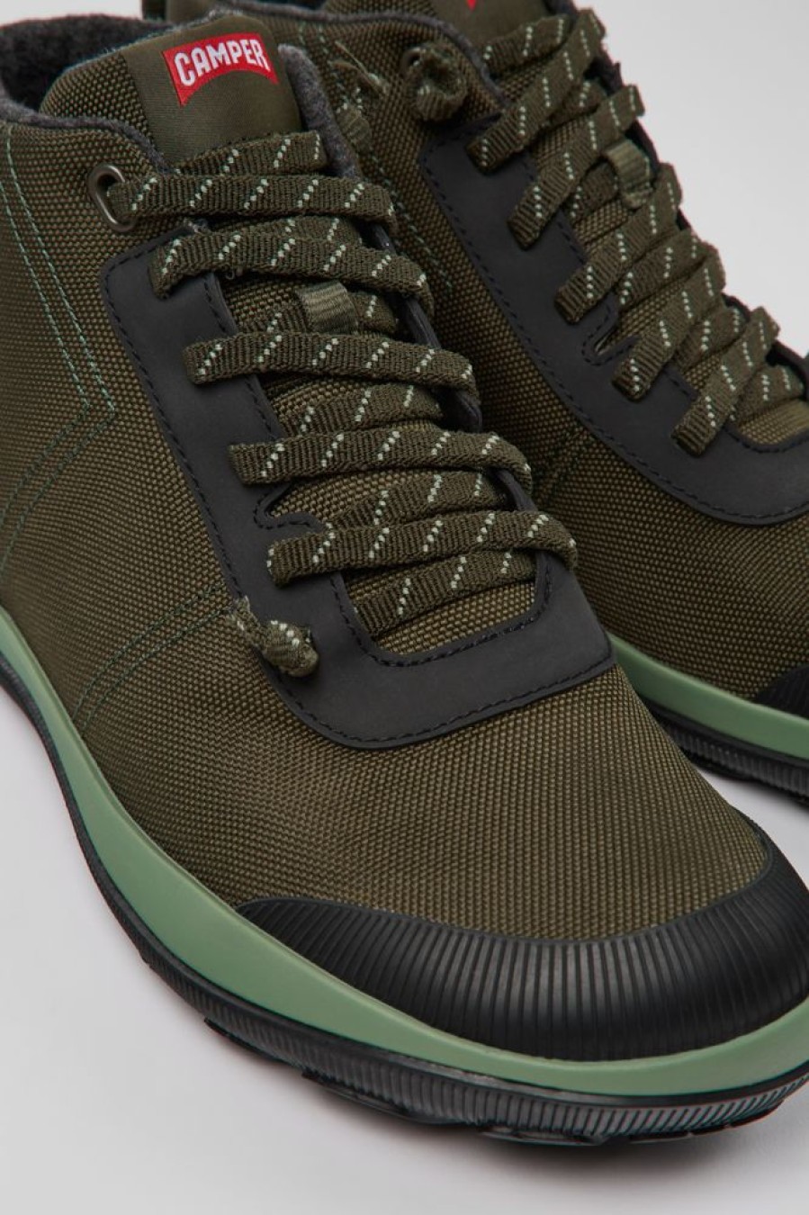 Men CamperLab Casual Shoes | Green-Gray Textile Ankle Boots For Men