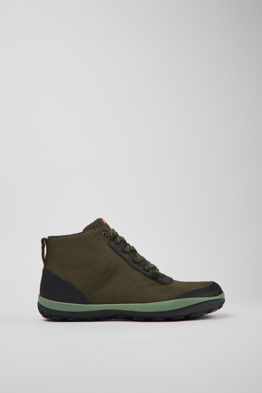 Men CamperLab Casual Shoes | Green-Gray Textile Ankle Boots For Men