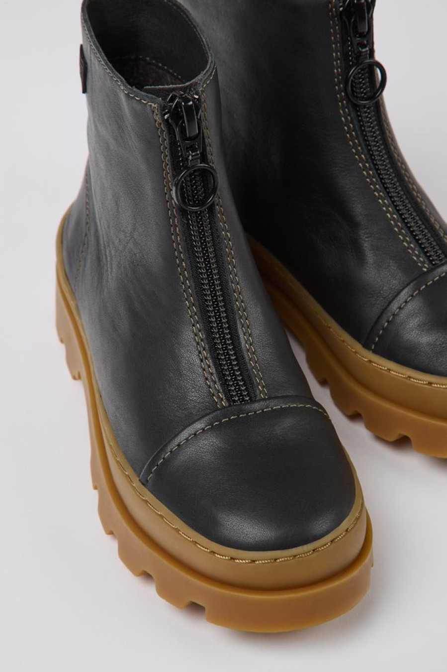 Kids CamperLab Boots | Black Leather Zip-Up Boots