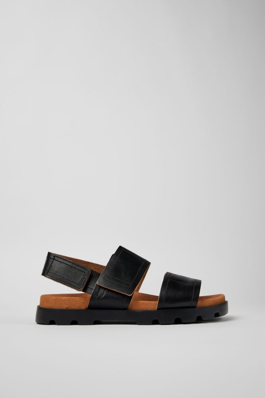 Men CamperLab Sandals | Black Leather 2-Strap Sandal For Men