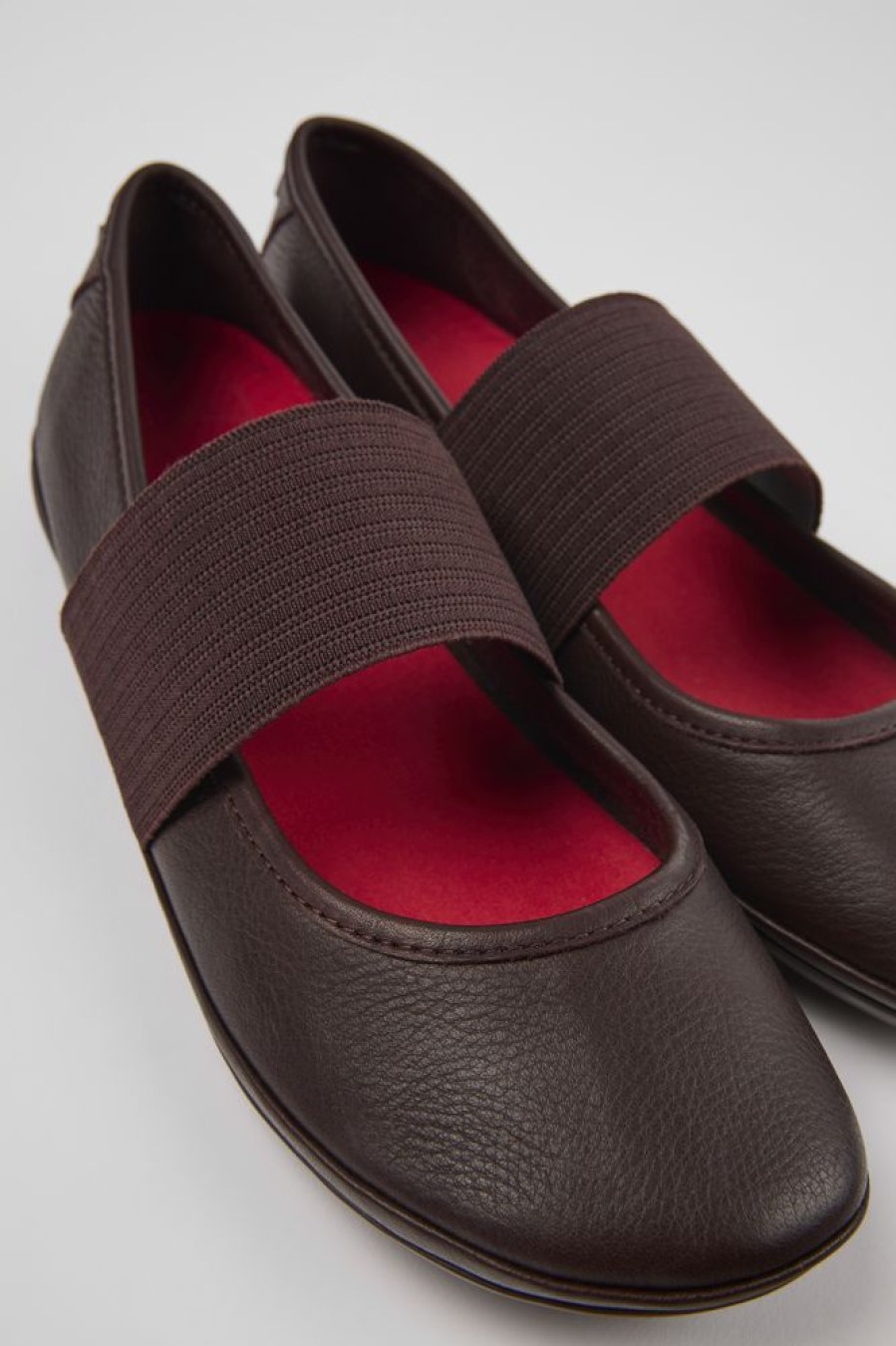 Women CamperLab Flat Shoes | Burgundy Leather Ballerinas For Women