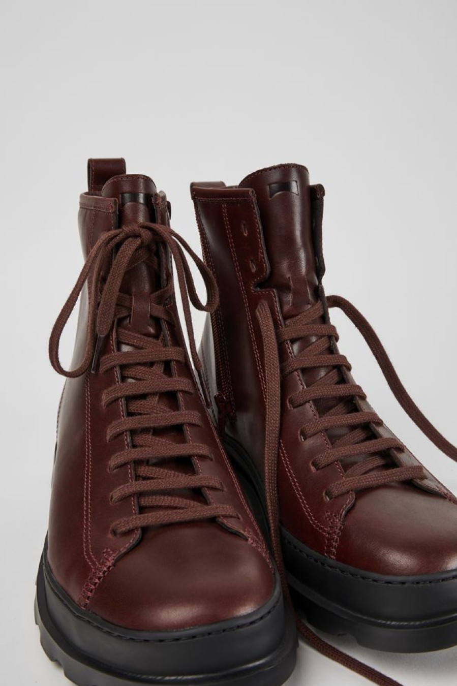 Men CamperLab Formal Shoes | Burgundy Leather Lace-Up Boots