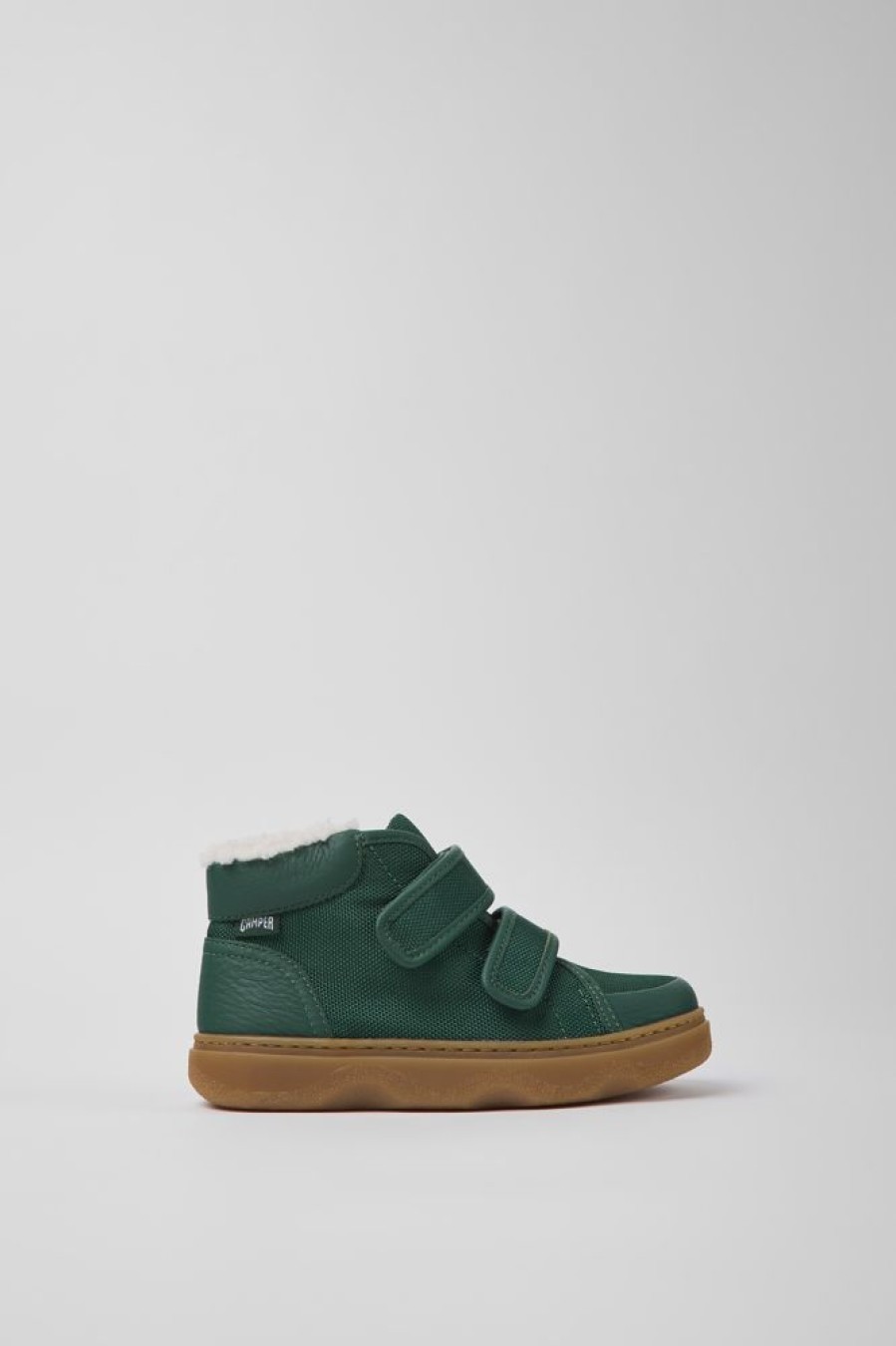 Kids CamperLab Boots | Green Leather And Textile Ankle Boots For Kids