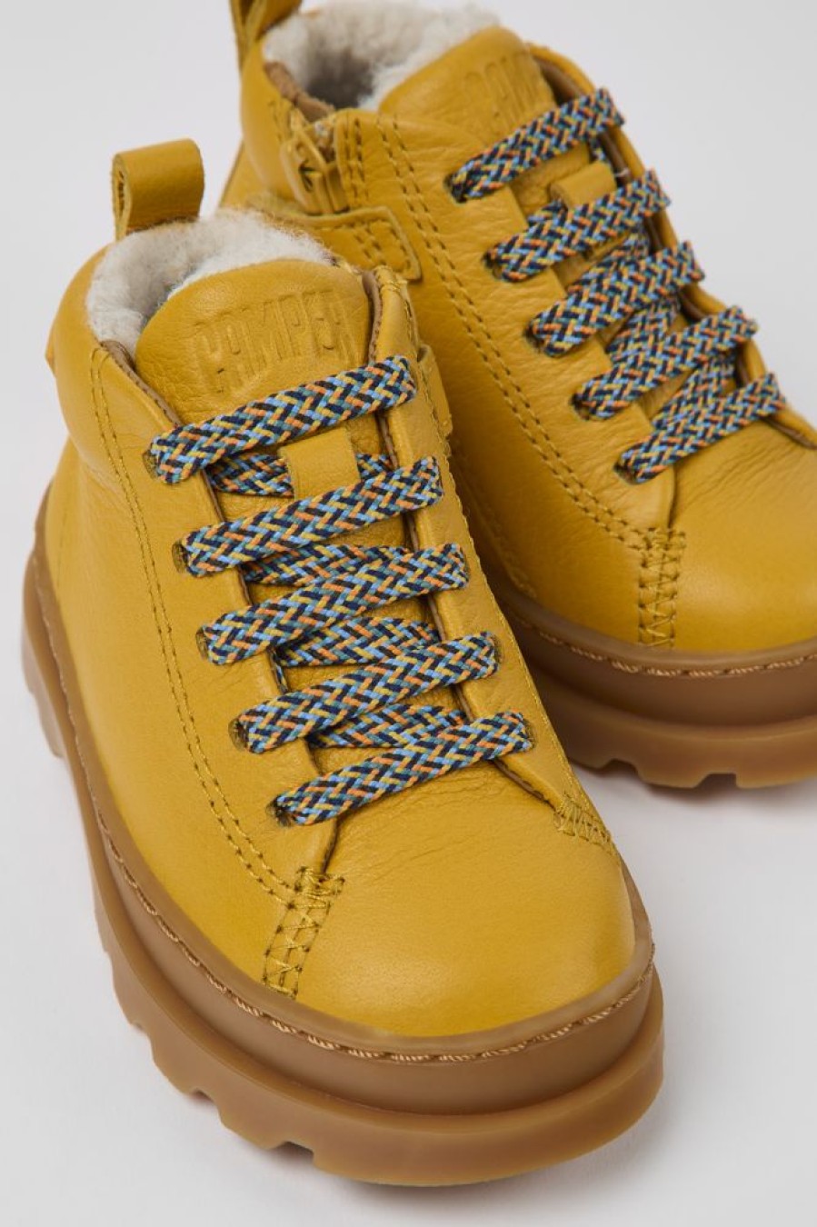 Kids CamperLab Boots | Yellow Leather Lace-Up Boots