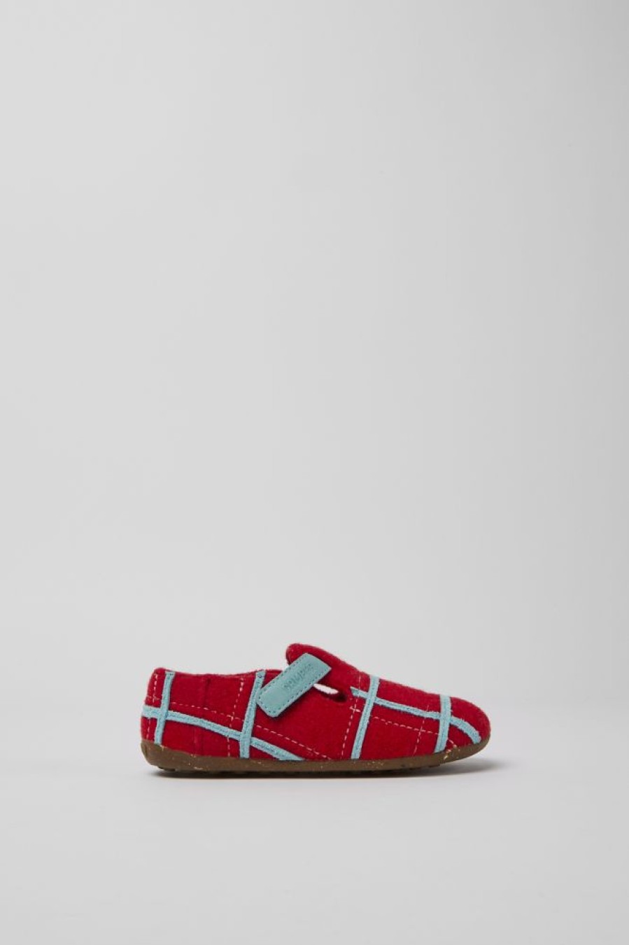 Kids CamperLab Hook And Loop | Red Natural Wool Slippers