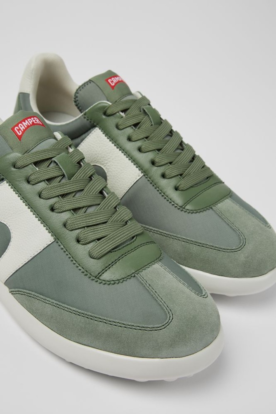 Men CamperLab Casual Shoes | Green Textile And Leather Sneakers For Men