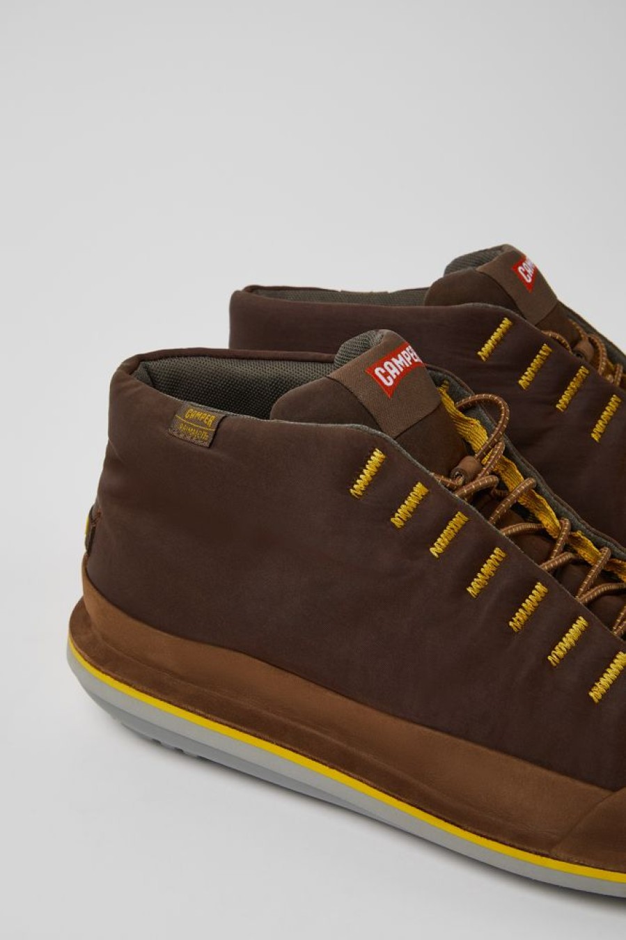 Men CamperLab Casual Shoes | Brown Textile And Nubuck Ankle Boots For Men