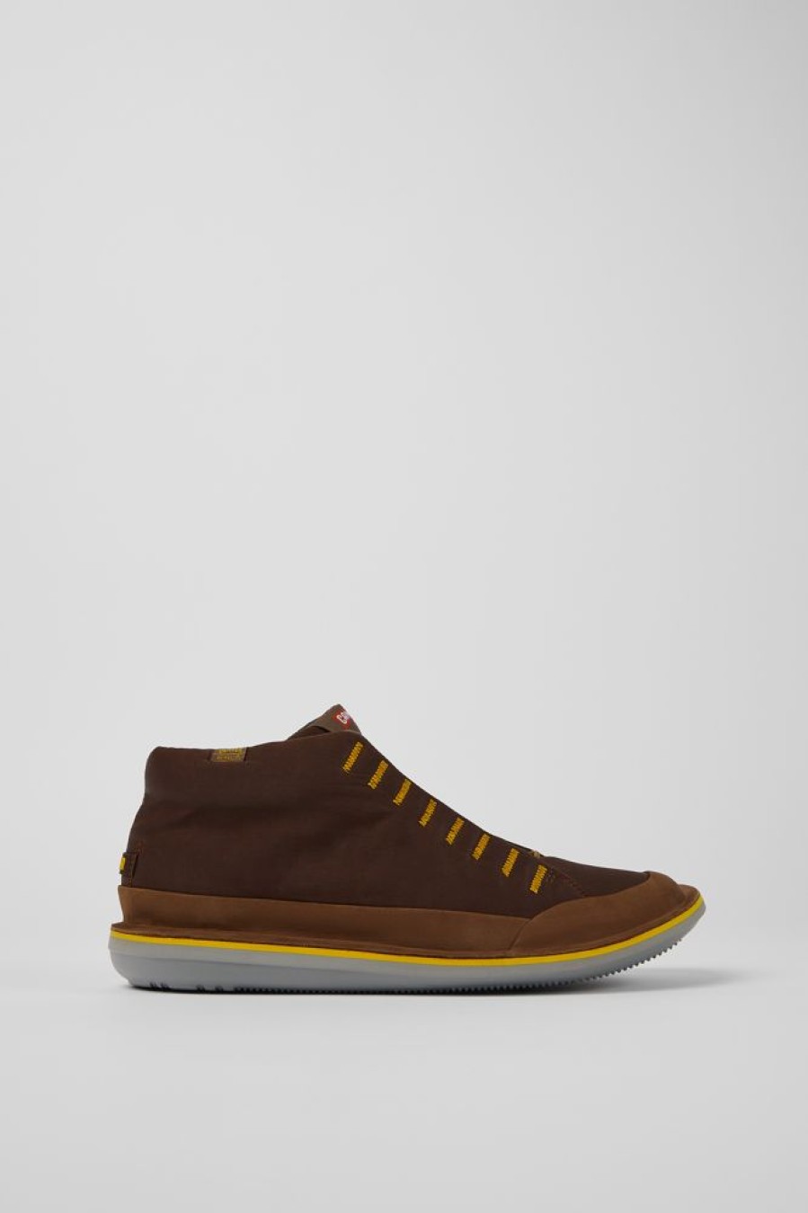 Men CamperLab Casual Shoes | Brown Textile And Nubuck Ankle Boots For Men