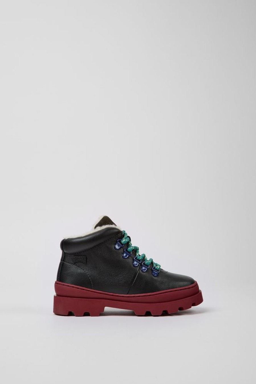 Kids CamperLab Boots | Black Leather And Nubuck Lace-Up Boots