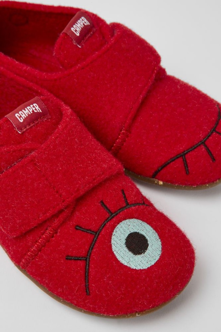 Kids CamperLab Hook And Loop | Red Natural Wool Slippers