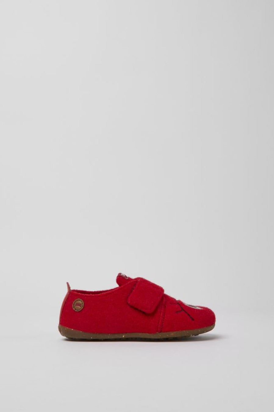 Kids CamperLab Hook And Loop | Red Natural Wool Slippers