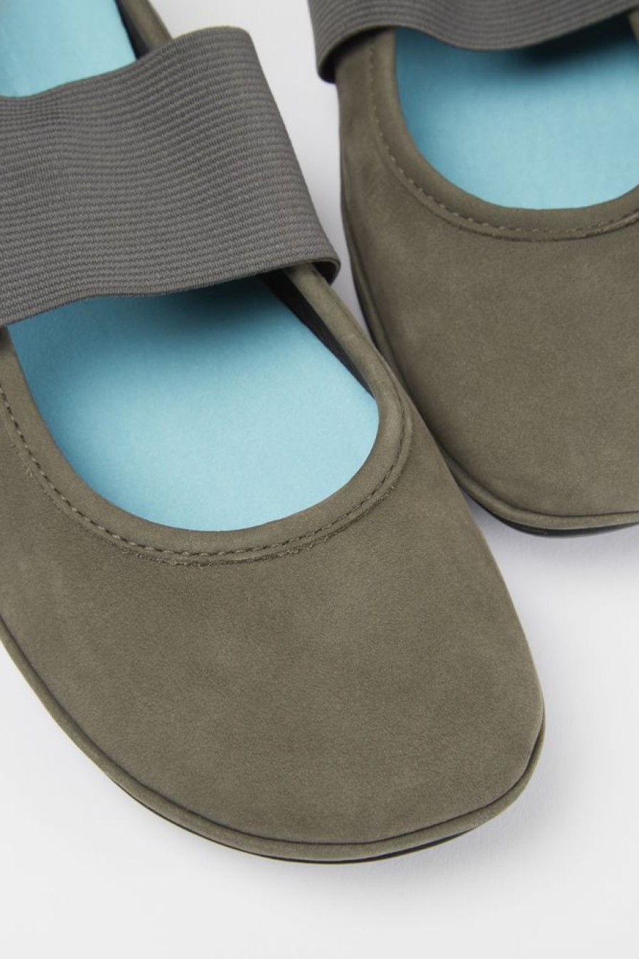 Women CamperLab Formal Shoes | Green Nubuck Ballerina Shoes