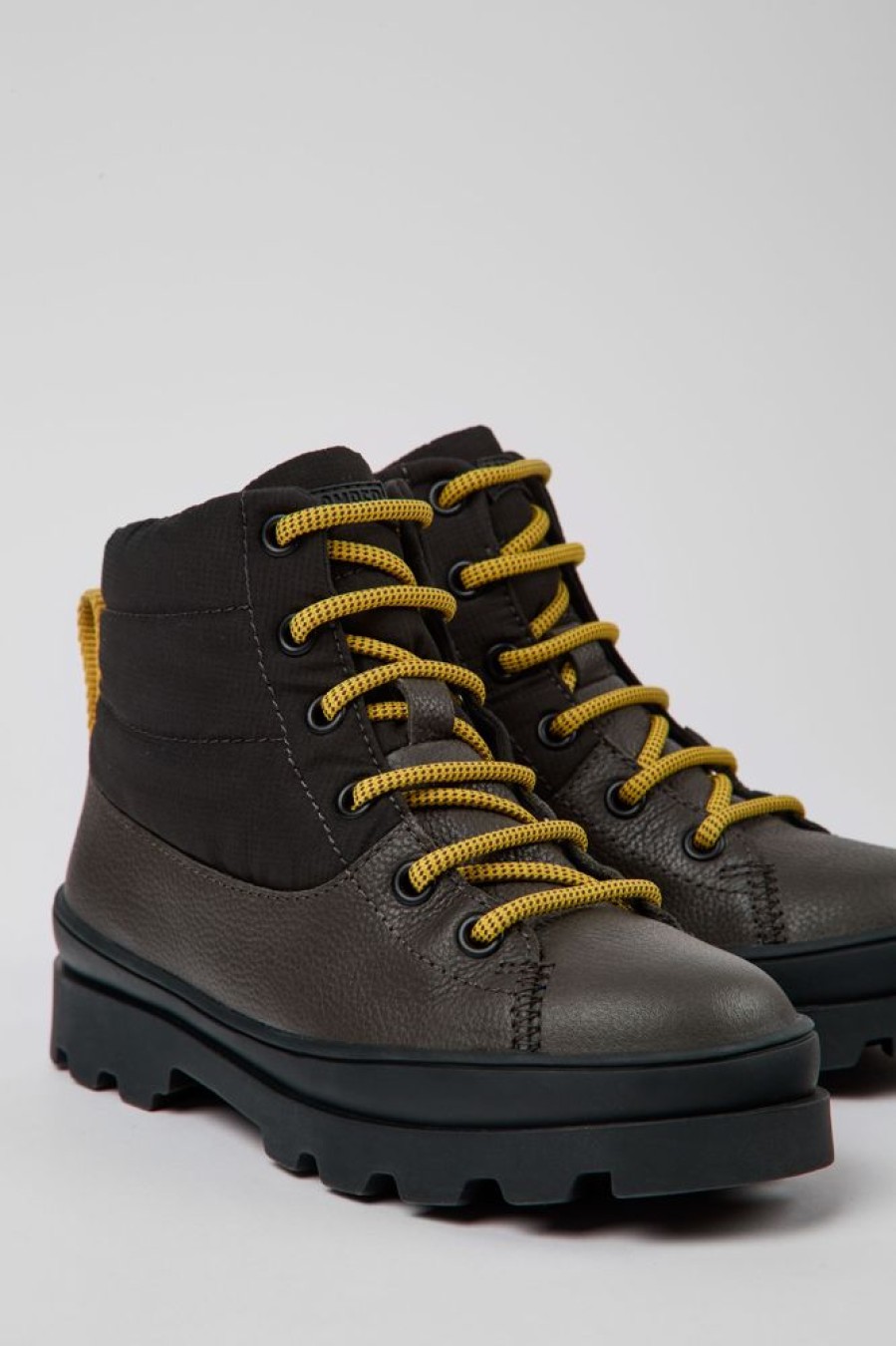 Kids CamperLab Boots | Grey Leather And Textile Boots