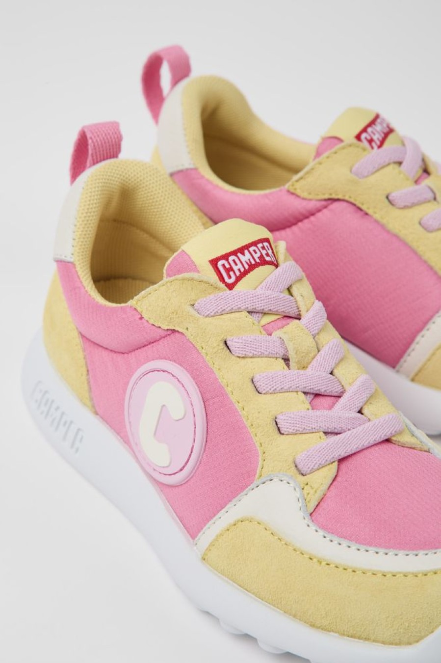 Kids CamperLab Sneakers | Yellow And Pink Textile And Nubuck Sneakers For Kids