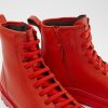 Women CamperLab Ankle Boots | Red Leather Lace-Up Boots