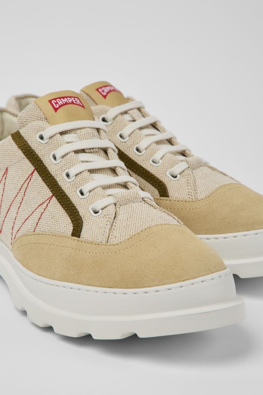 Men CamperLab Casual Shoes | Beige And Green Sneakers For Men