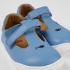 Kids CamperLab Hook And Loop | Blue Leather T-Strap Shoe