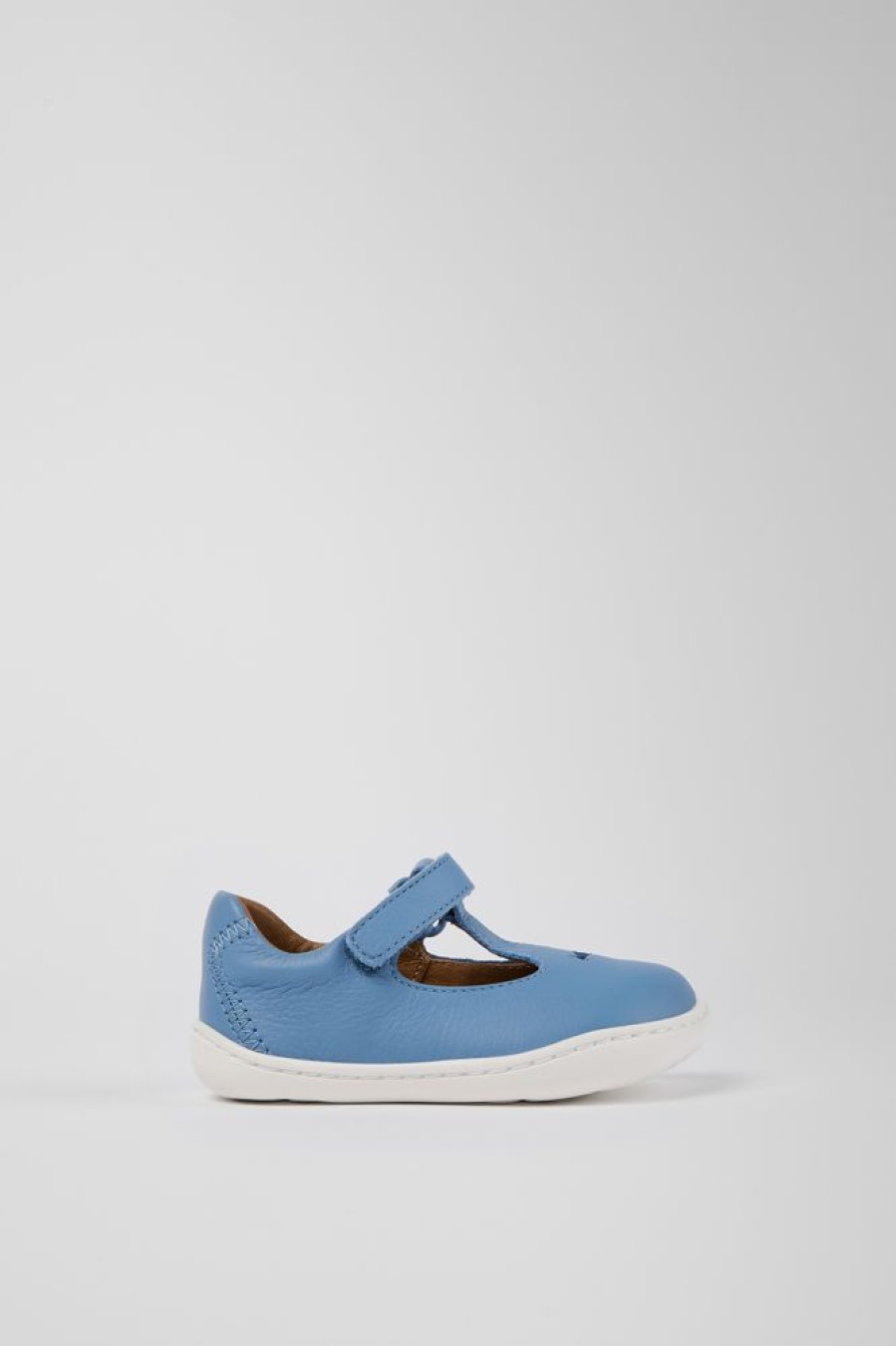 Kids CamperLab Hook And Loop | Blue Leather T-Strap Shoe