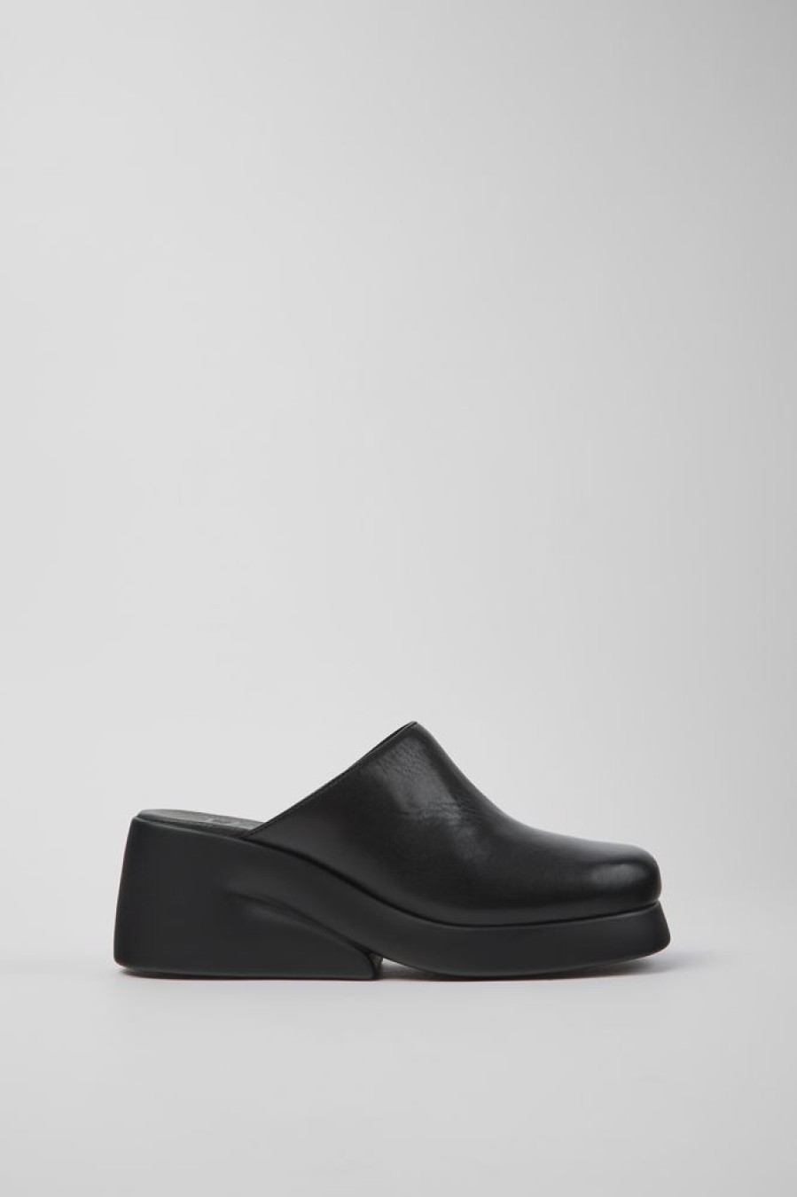 Women CamperLab Wedges | Black Leather Mules For Women