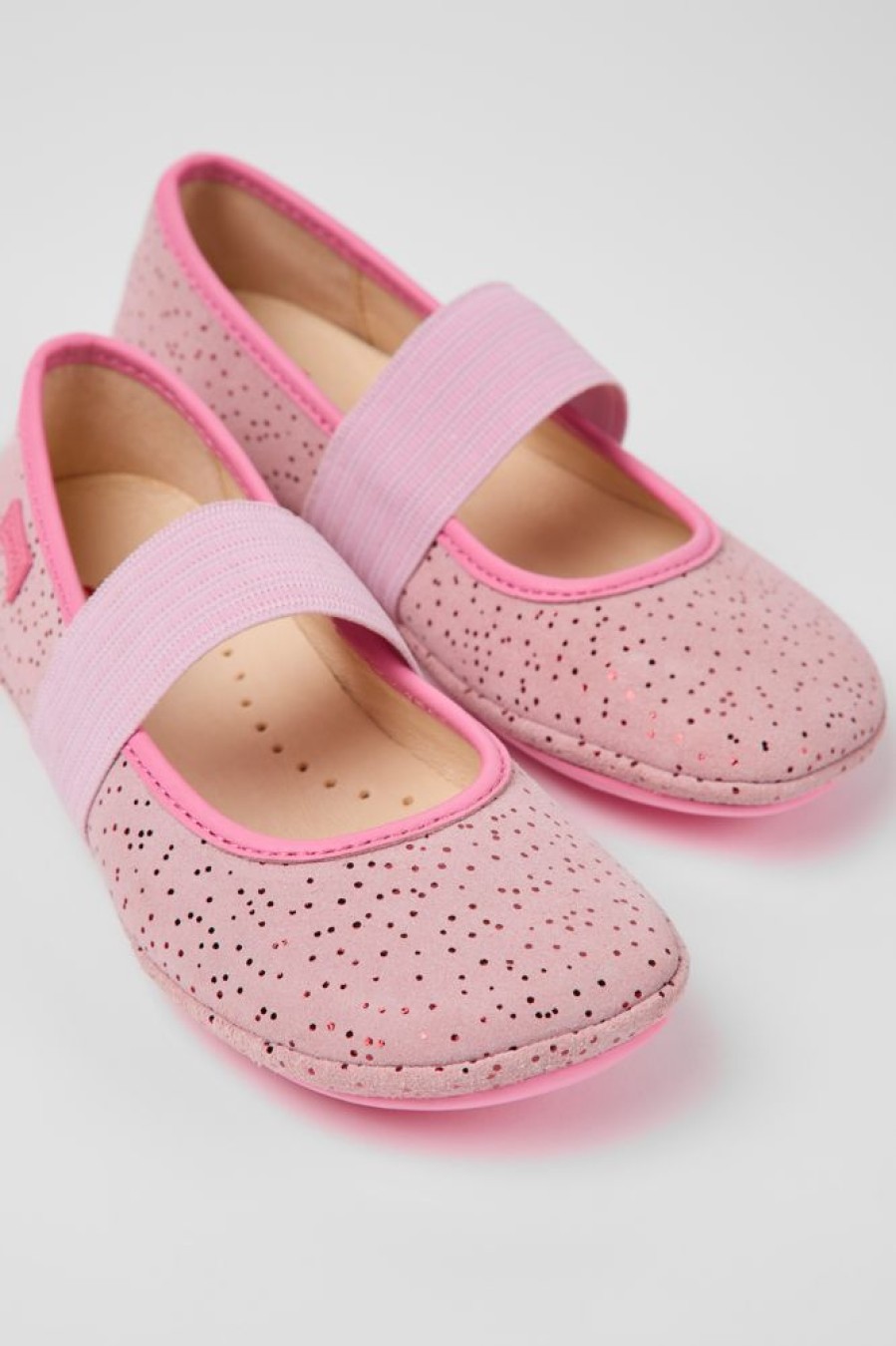 Kids CamperLab Ballerinas | Pink Nubuck Ballerinas For Kids