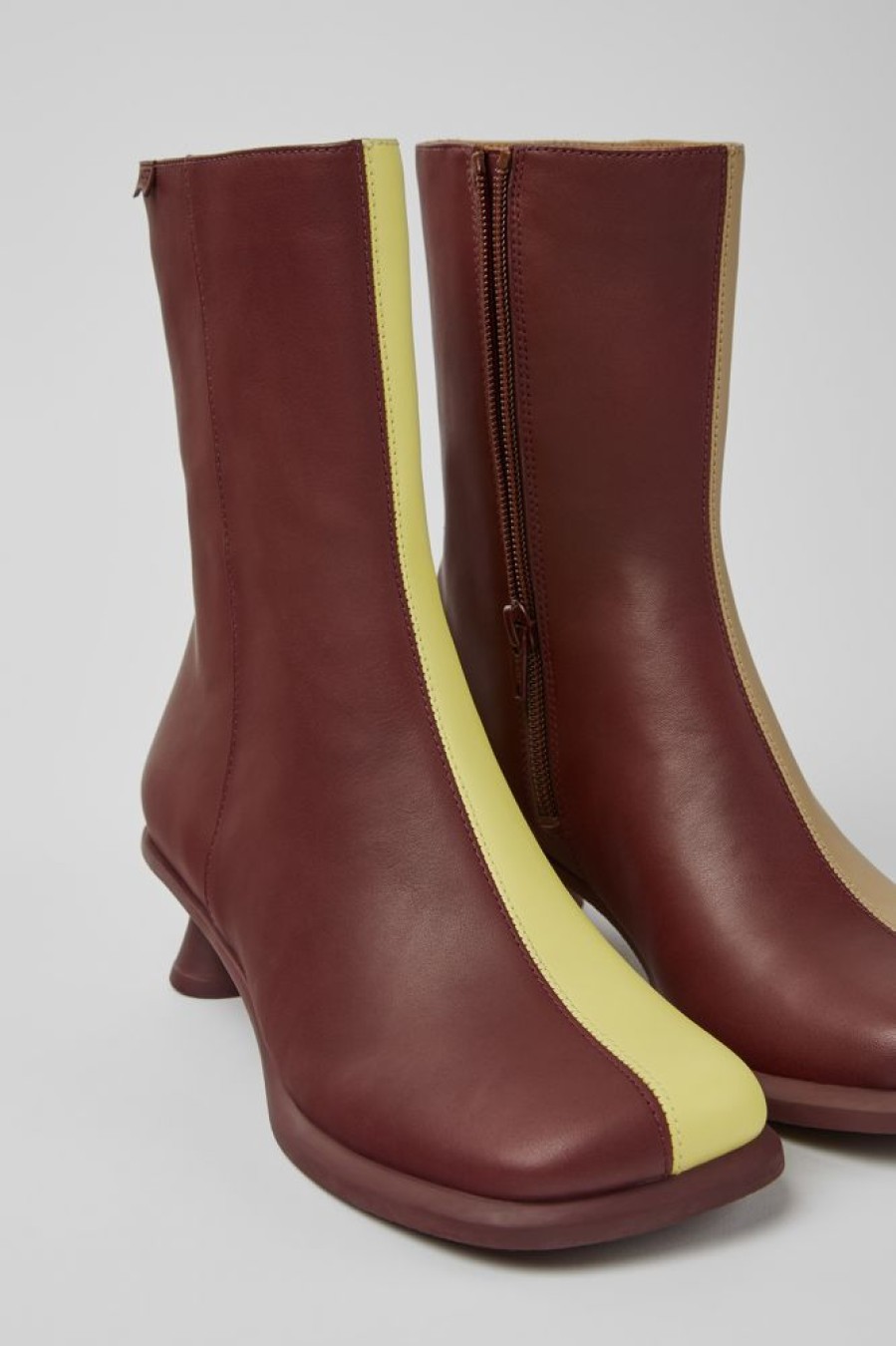 Women CamperLab Ankle Boots | Burgundy And Yellow Ankle Boots For Women