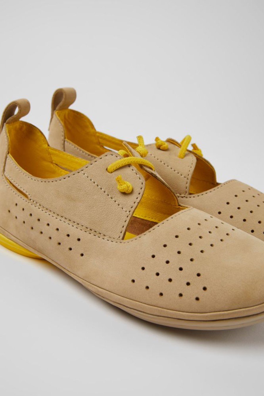 Women CamperLab Flat Shoes | Beige And Yellow Nubuck Shoes For Women