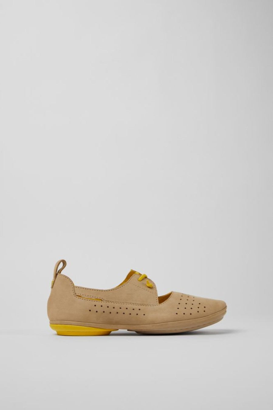 Women CamperLab Flat Shoes | Beige And Yellow Nubuck Shoes For Women